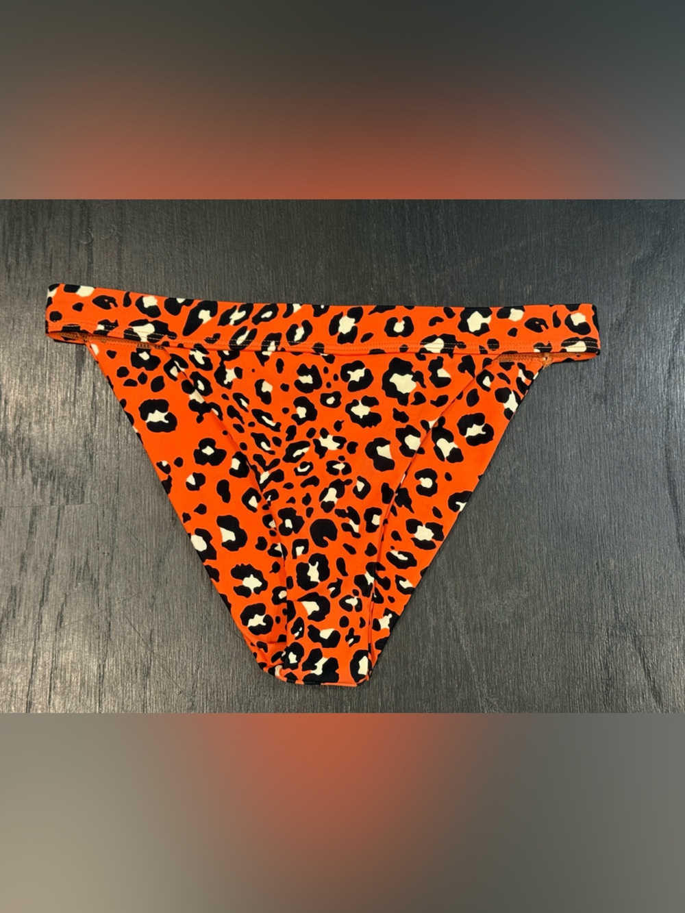 Blackbough Orange Leopard Print Bikini Bottom with Black and Cream Spots Size S